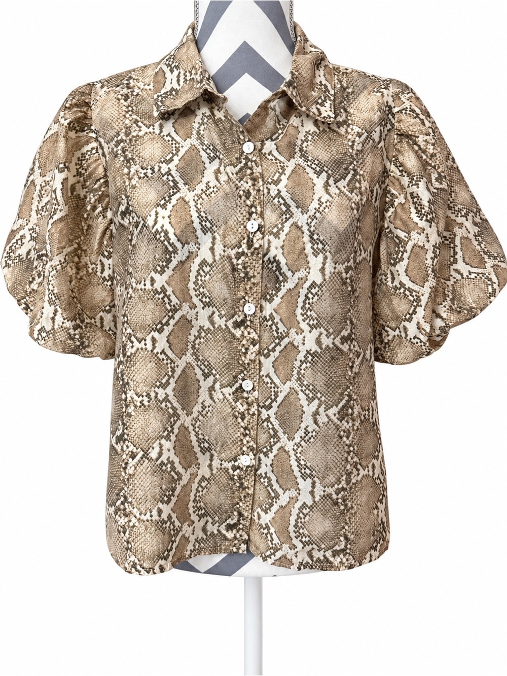 Bailey 44 Large Puff Sleeve Blouse Snake Print Like New